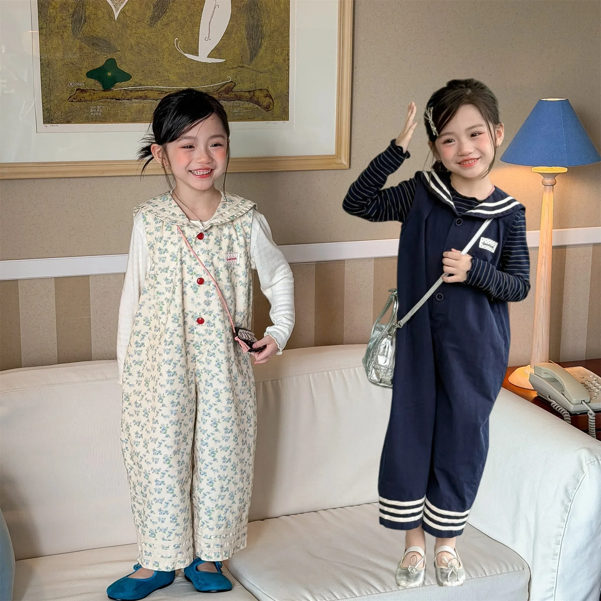 2026 Kids Overalls Jumpsuit Pants Korean 1-6Y Spring Girls Sleeveless Sailor Collar Outfit Children Fashion Overalls Clothes