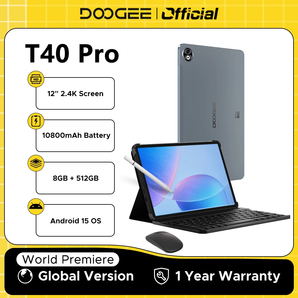 【Brand+】DOOGEE T40 Pro Tablet 12 дюймов IPS 2,4K 20 ГБ (8 + 12) 512 ГБ Android 14 Helio G99 18 Вт зарядный четырехъядерный динамик 7,6 мм ультратонкий