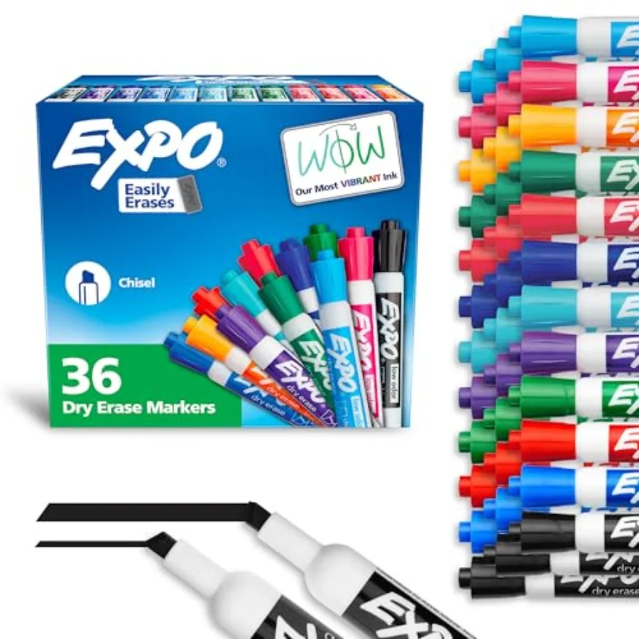

Dry Erase Markers, Low Odor Ink, Assorted Fashion Colors, Chisel Tip, 36 Count - Easily Erases, Ideal for Classroom, Home, Offi