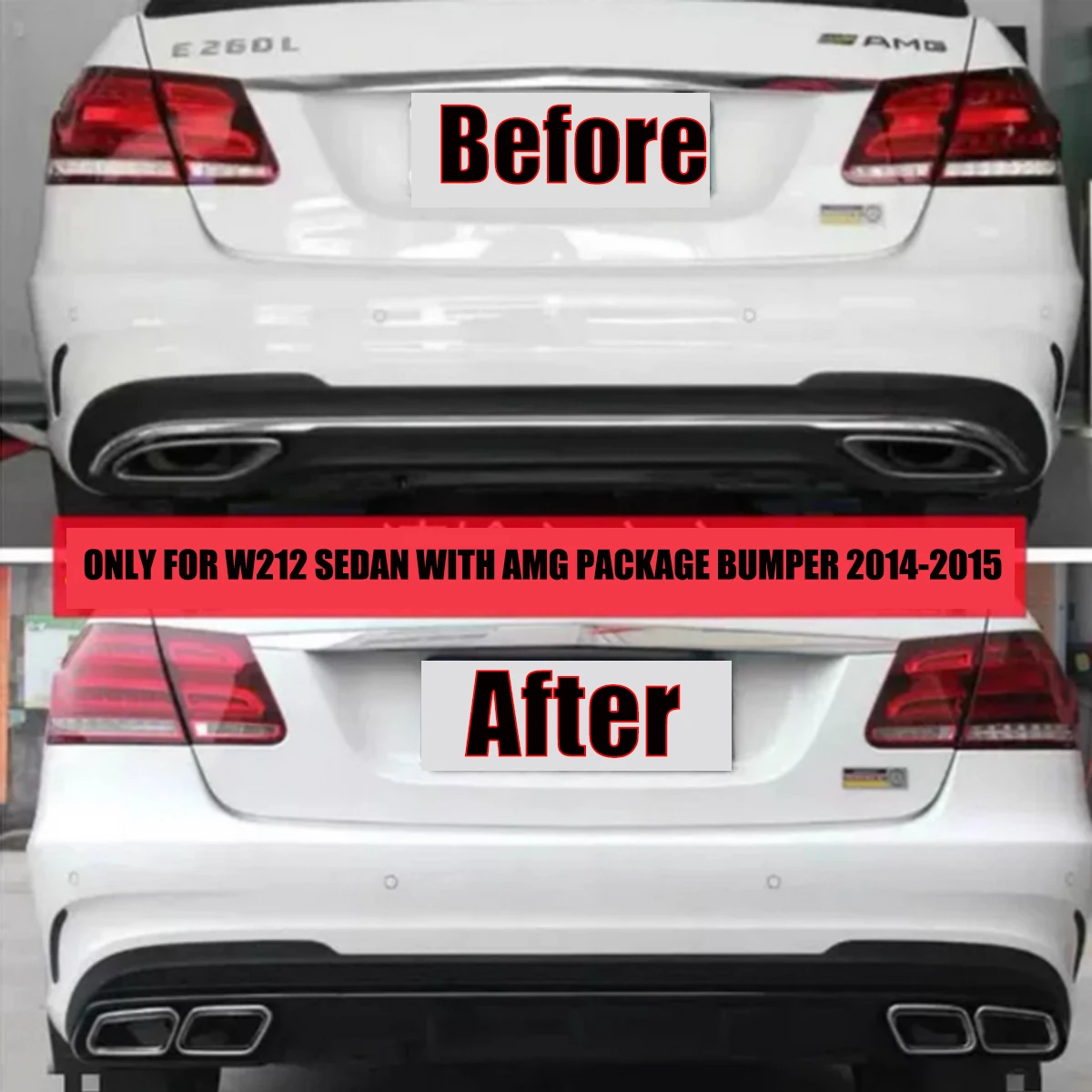 E63 Look for Mercedes-Benz W212 Sedan E63 2014 2015 E63 E200 E250 E300 E350 E400 E500 E550 Rear Bumper Diffuser+ Tailpipes