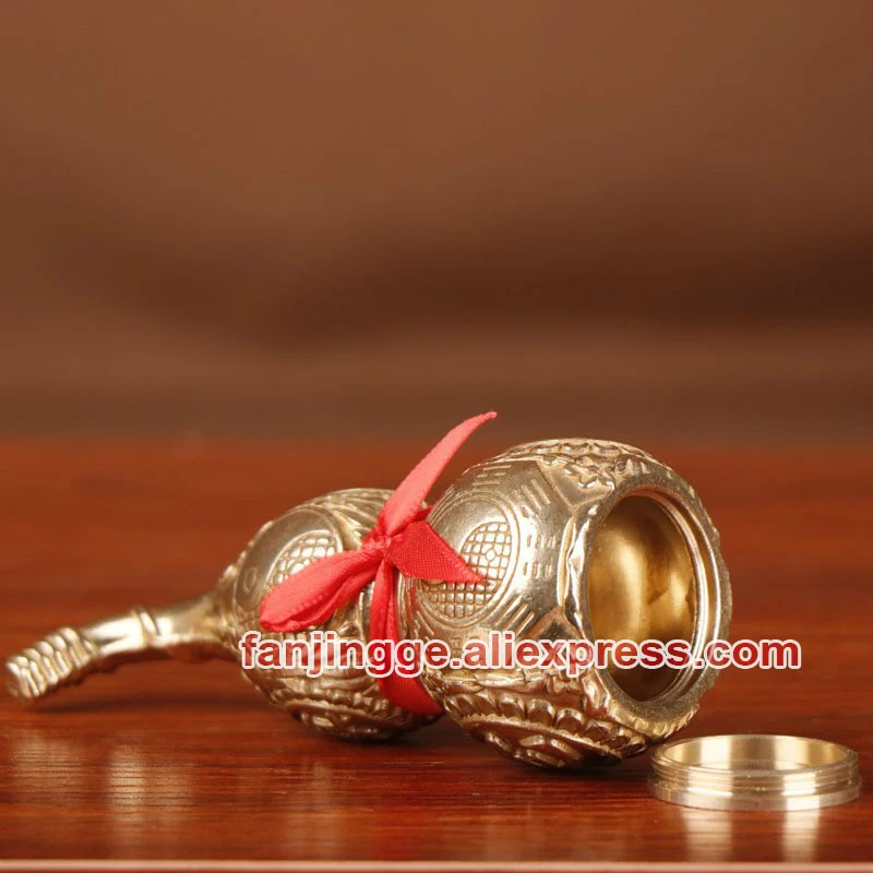 Hu Lu Feng Shui Copper Bugua Gourd Interior Qrnaments Pendant Wu Lou Craft For Car Vintage Home Decoration Accessories