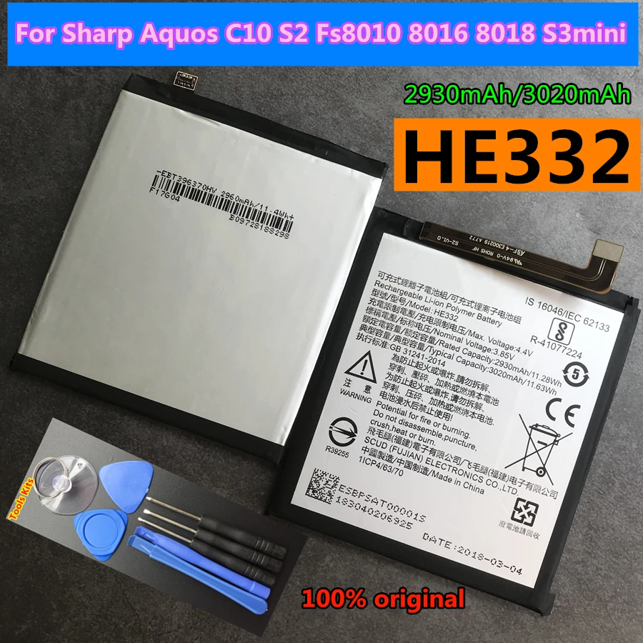 New High Quality 3020mAh HE332 Battery for Sharp Aquos C10 S2 Fs8010 8016 8018 S3mini s3 mini Mobile Phone