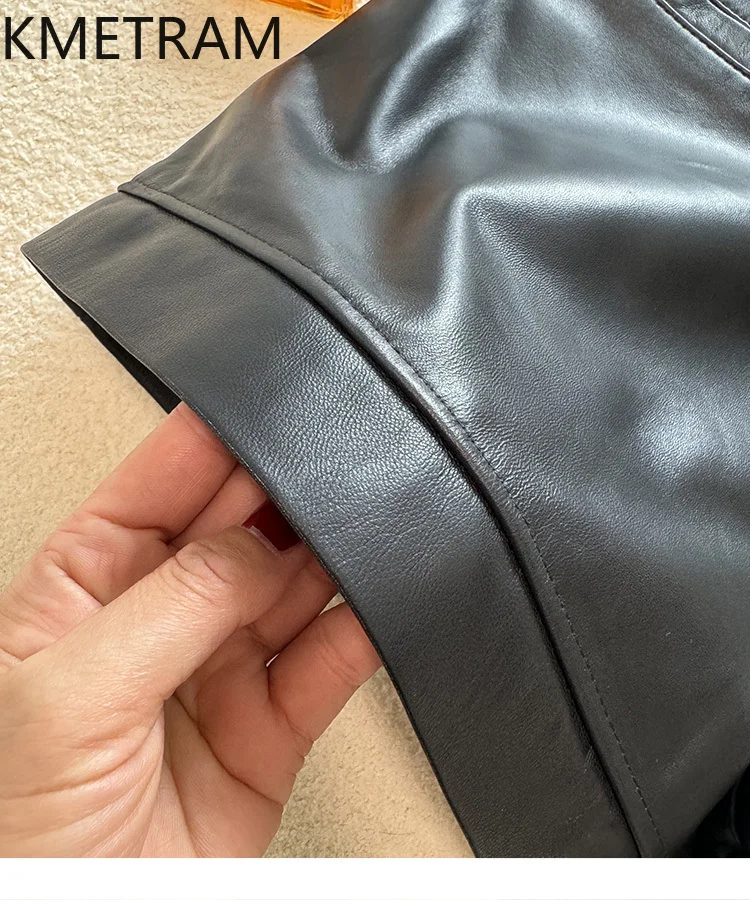 KMETRAM 여성용 100% 탑 레이어 양피 반바지 정품 가죽 미니 와이드 레그 쇼트 2025 가을 여성 의류 шорты женские