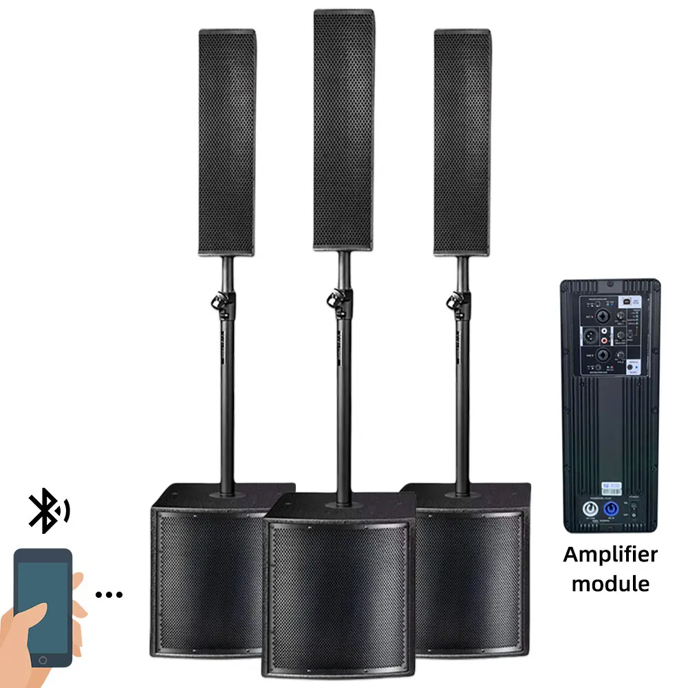 Active Line Array 4x4 Column Speaker PA System 300W Powered Subwoofer Portable Indoor Outdoor Event Speaker for Stage Party