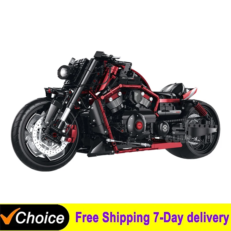 1812Pcs Technical 1:5 Motorcycle Building Blocks Bricks Model Assembling Toys Desktop Ornament Children's Boys Holiday Gifts