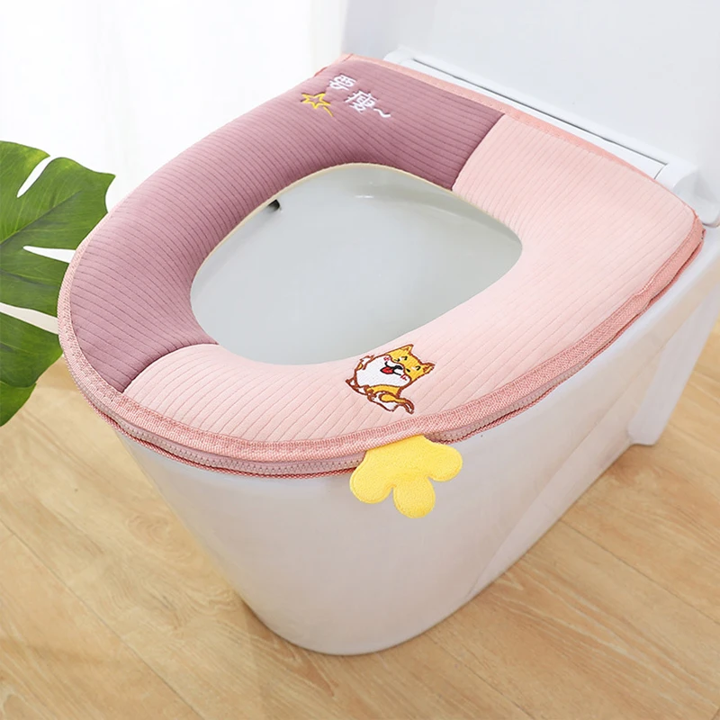 2Pcs/Set Toilet Seat Cushion+Lid Cover Bathroom Universal Soft Washable Closestool Seat Case Winter Warm Toilet Protective Cover