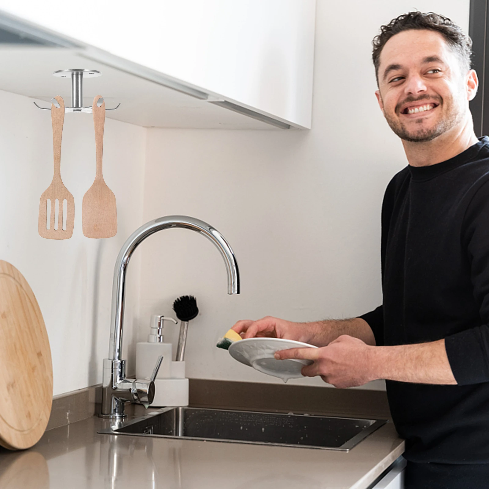 

Swivel Hook Kitchen Utensil Hangers Stainless Steel Rotating Multi Function Hooks Under Cabinet Wall Mount Smooth Surface
