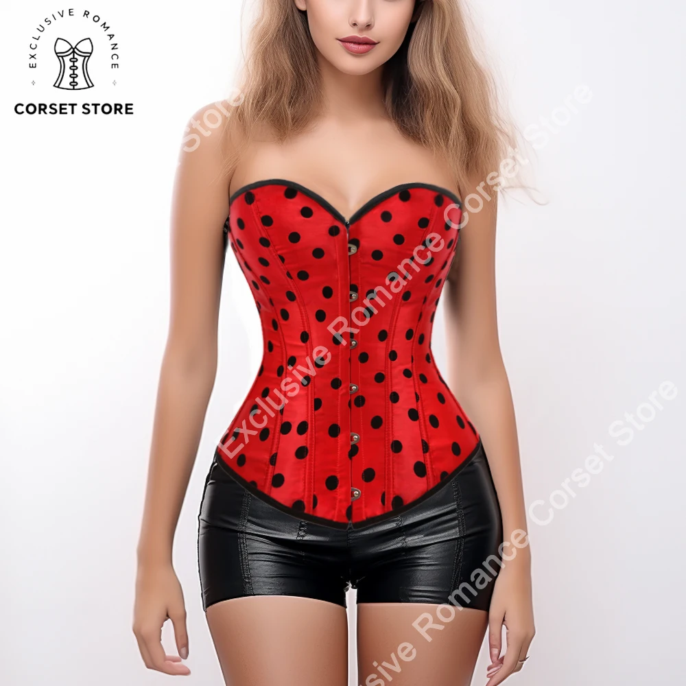 Sexy Lingerie Corset for Women No Laciness Bustier Plastic Boned Korset Print Dot Overbust Elegant Corset Bustier Top Plus Size