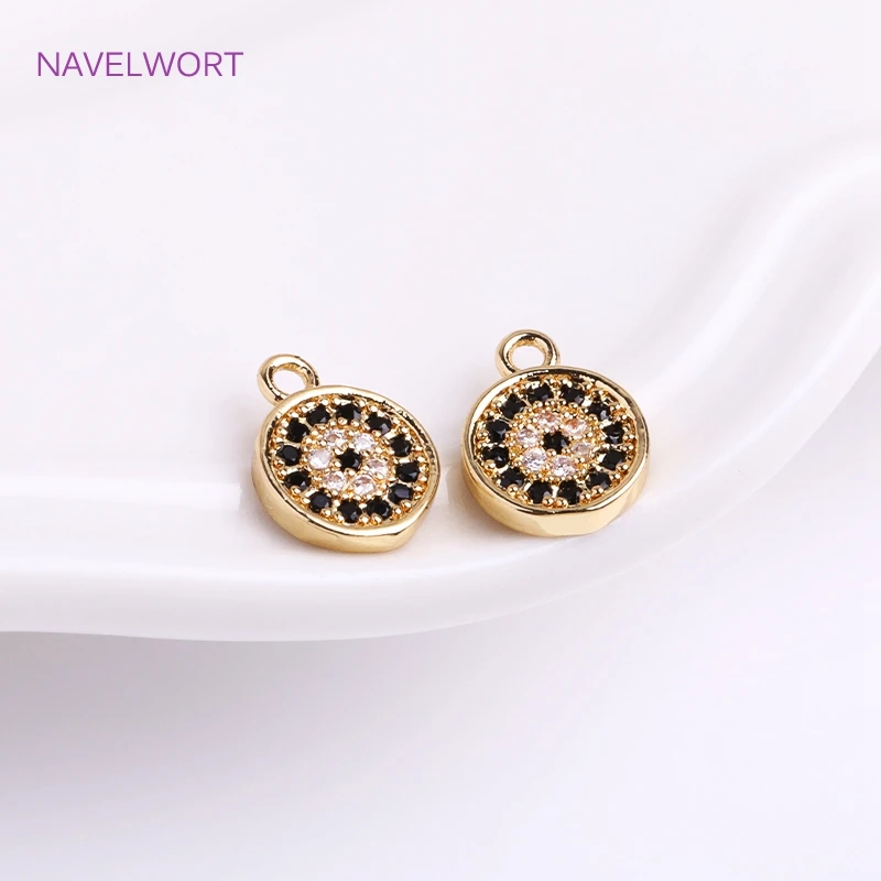 Trendy 14K złota powlekania galwanicznego produktów płaskich turecki oko wisiorki, inkrustowane cyrkon złe oko Charms do tworzenia biżuterii, wyroby rękodzielnicze DIY sprzedaż hurtowa