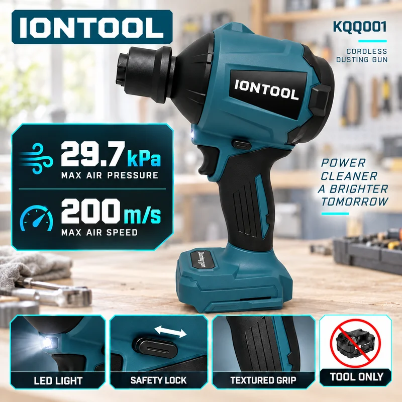 IONTOOL Cordless Air Duster 29.7kPa Tool Only with Multiple Nozzles for Car Interior Gap Dust Detail Cleaning