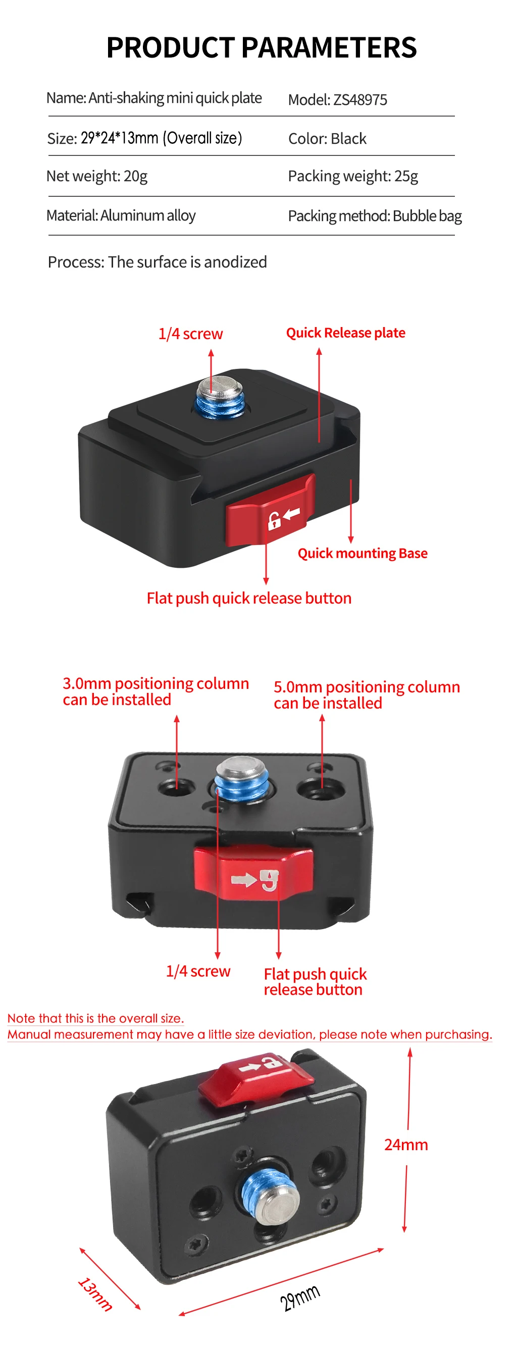 V-Mount-Platte, Schnellspanner, schneller Schalter, 1/4 Schraube für Gopro 13 Insta 360 X5 DJI OSMO 360 Kamerastativ-Adapter, Monitorständer – Detail 9