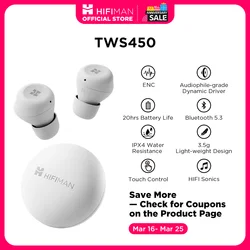 HIFIMAN TWS450 True Wireless Stereo Headset with Environmental Noise Cancellation & Audiophile-grade Dynamic Driver