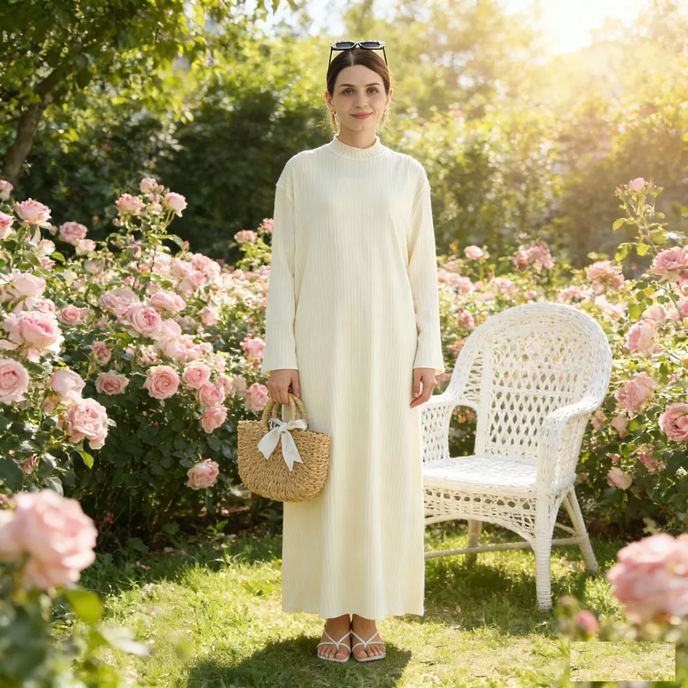 

Dubai Knitted Abaya Kaftan Modest Women Muslim Dress Caftan Marocain Arab Robe Islam Clothing Jalabiya Femme Musulmane Vestidos