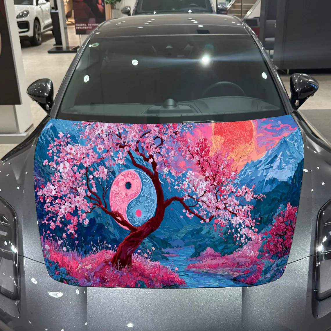 

Yin-Yang Tai Chi Cherry Blossom Tree Car Hood Vinyl Stickers Car Surface Protection Decal Car Decoration Cover Vinyl Wraps Water