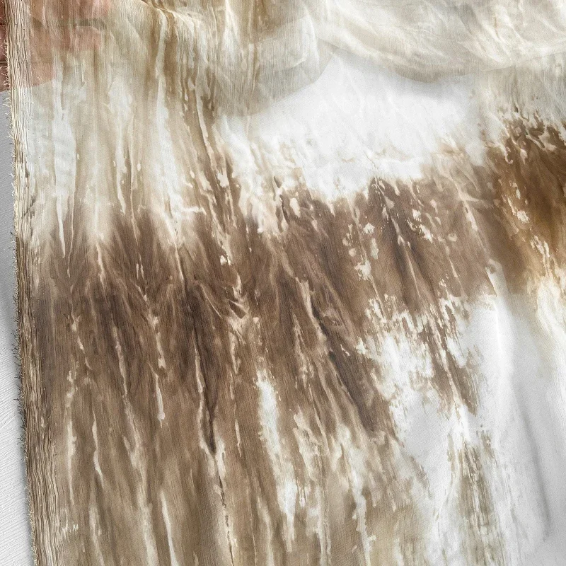 Brown Gradient Lightweight Chiffon Synthetic Silk Fabric Retro Watermark Tie Dye Shirt Dress Clothing Designer Fabric