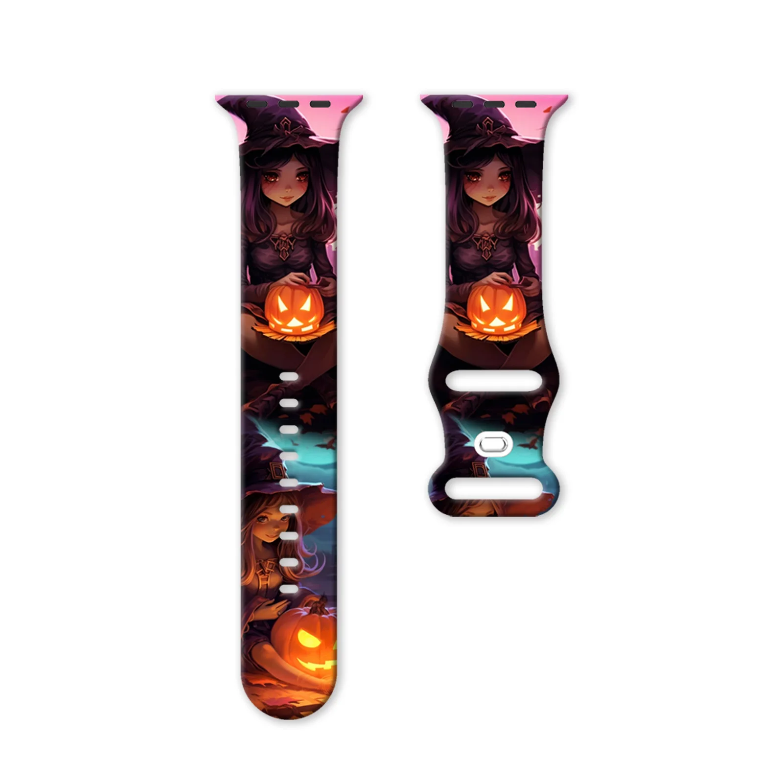 

Halloween Pumpkin Party Series Print Strap for Apple Watch Series 11/10/9/8/7/SE, Soft Waterproof Silicone Band 45mm 44mm 42mm