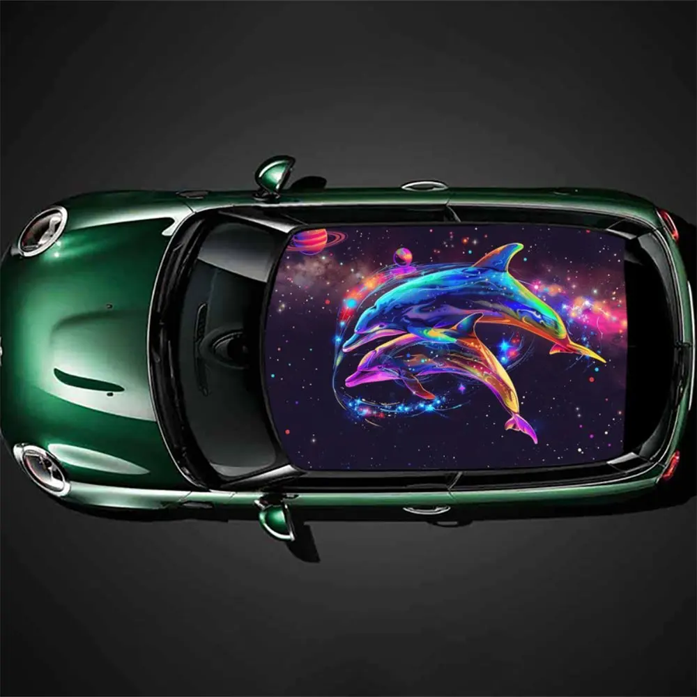 

Interstellar dreamy dolphin graphics car vinyl wraps, vinyl car roof graphics, marine theme vinyl graphics car stickers