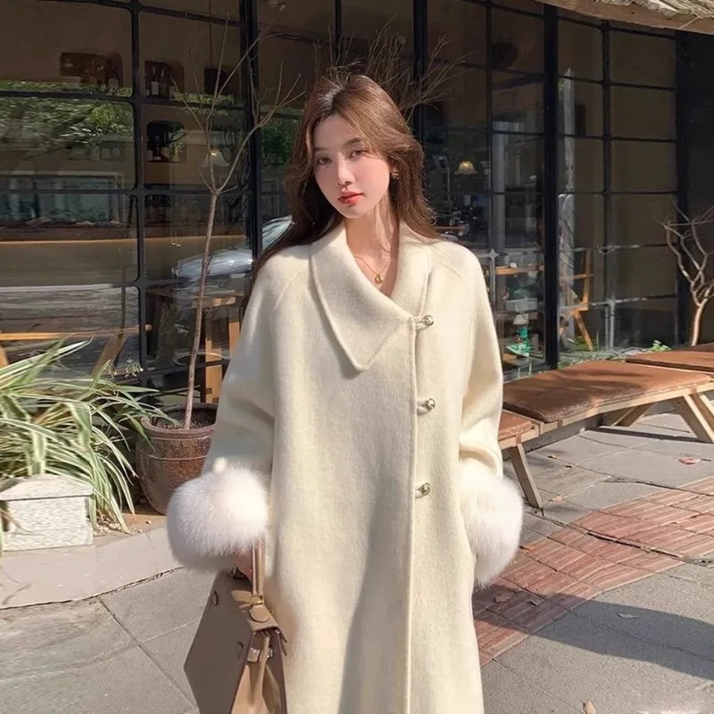 A Mid-length Double-sided Woolen Coat in Korean Style for Autumn and Winter A High-end Women's Tweed Overcoat for Short Students