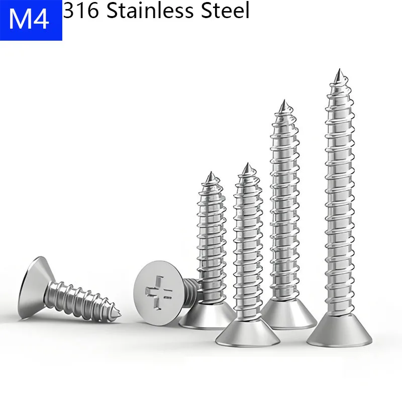 M4 316 Stainless Steel Phillips  Cross Countersunk Head Tapping Screws  Flat screws bolts DIN 7982 ISO 7050