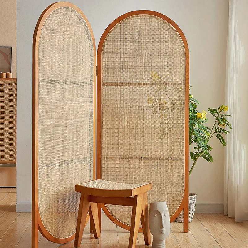 Nordic solid wood rattan screen entrance entrance entrance partition living room home folding mobile baffle bedroom bed and