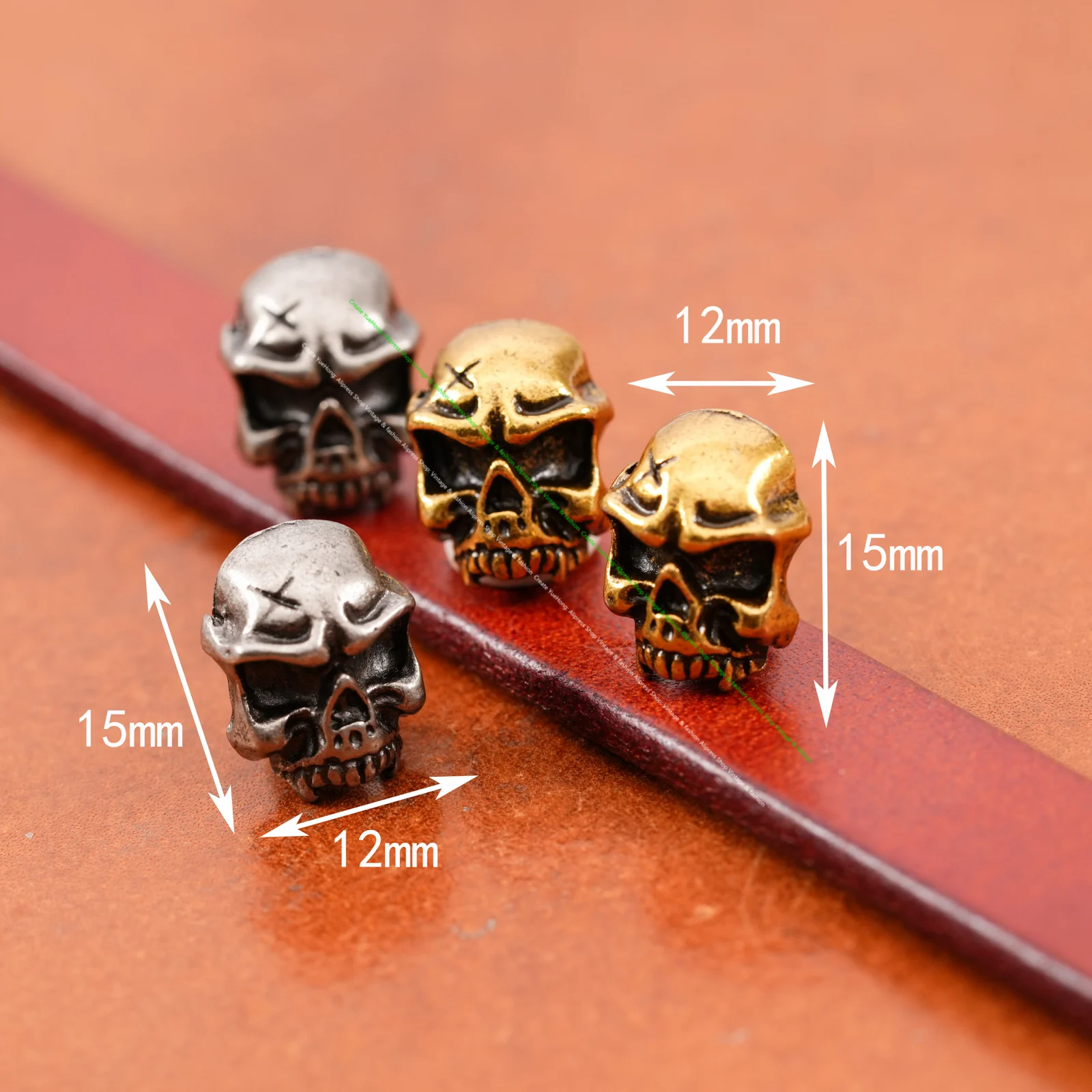 10pcs Retro Brass Biker Motocycle DIY Skull Head Leathercraft Belt Bag Concho Set Screwback