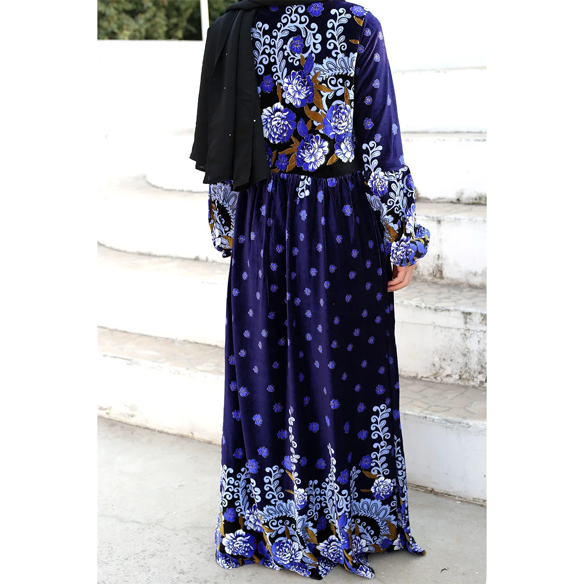 Plus-size Loose Dress for Women Corduroy Muslim Dress Women Autumn Winter Print Women Clothes Arab Turkish Dresses Abaya Dubai