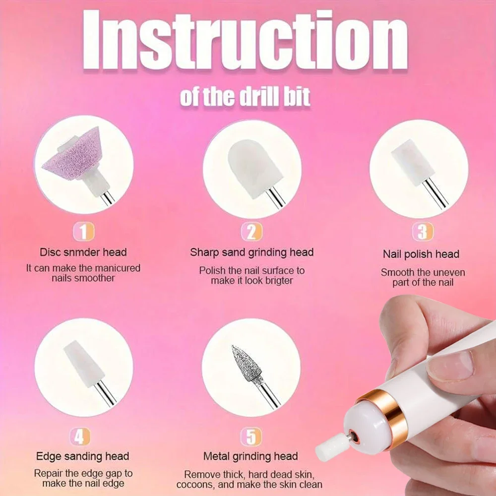 YIKOOLIN Portable Nail File Care Electric Nail Drill with 4 Speeds Cuticle Trimmer Battery Operated Manicure and Pedicure Tools