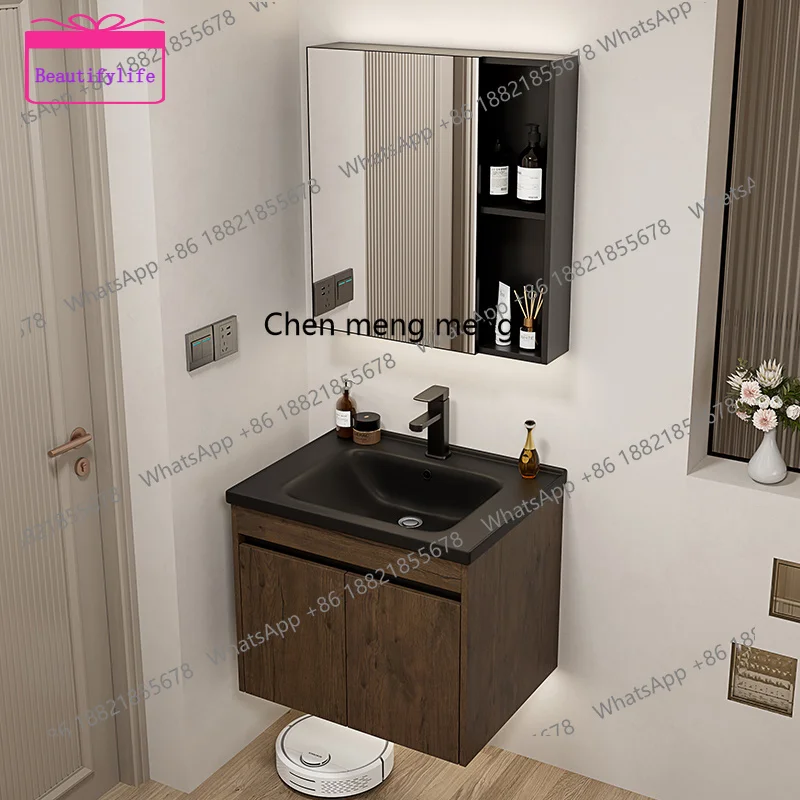 

YL Wall-mounted washbasin cabinet combined bathroom washbasin ceramic integrated small apartment washbasin pool household black