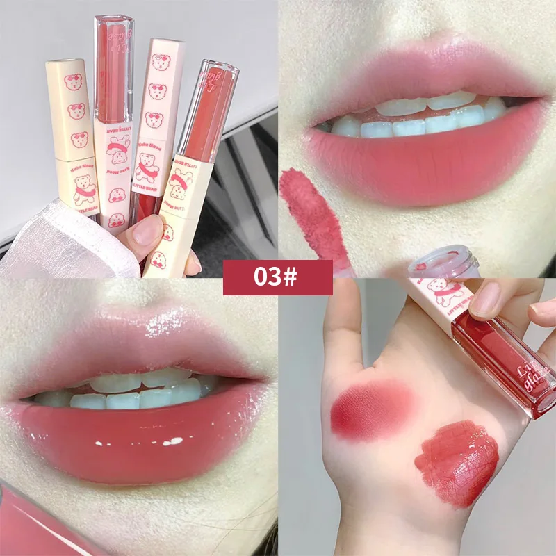 Double Head Mirror & Matte Lipstick Moisturizing Not Easy To Stain Cup Glossy Matte Soft Mist Lip Glaze Long-lasting Cosmetics