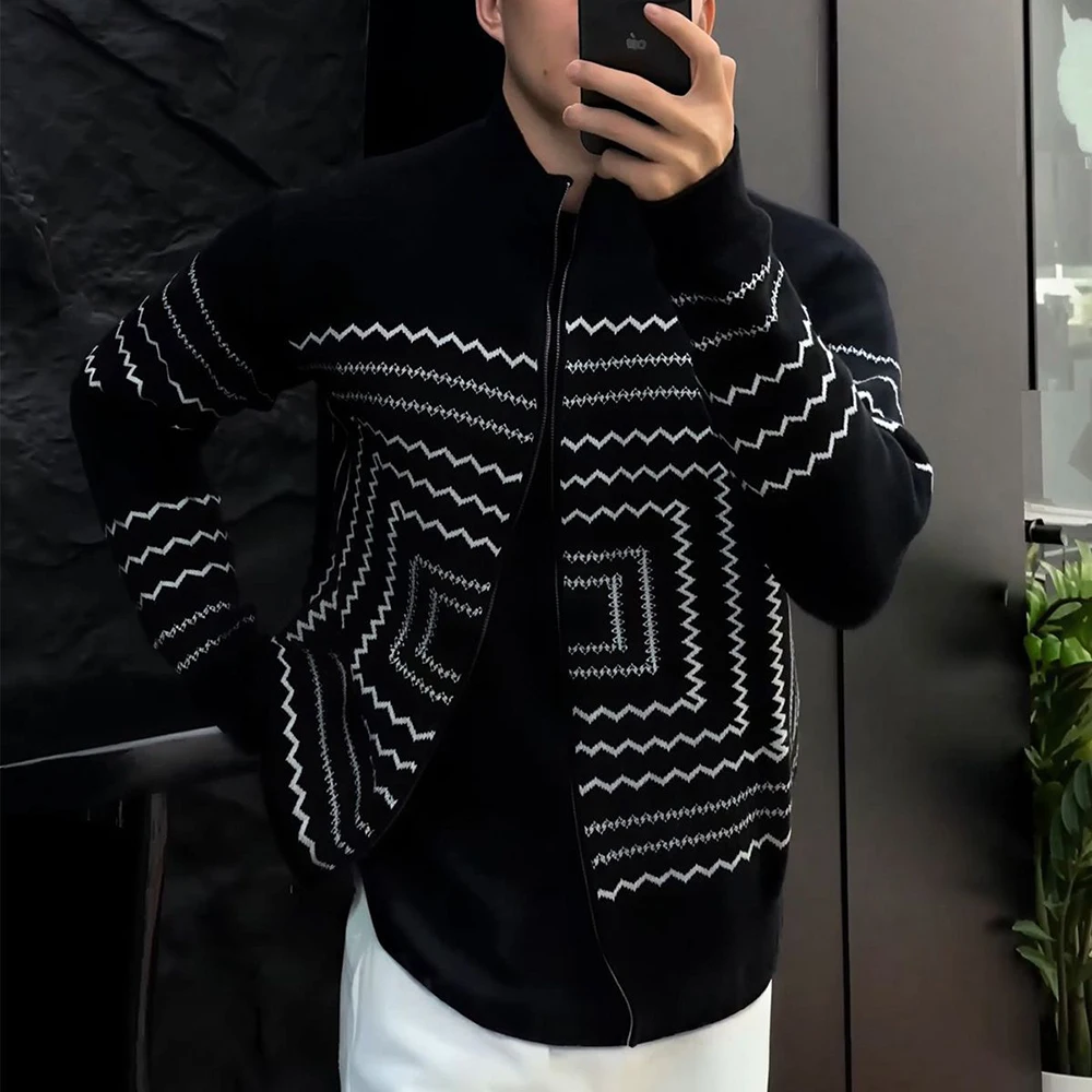 2026 Winter New Men's Long-Sleeve Knit Cardigan American Retro Fashion Trend High Street Casual Loose Simple Men's Tops