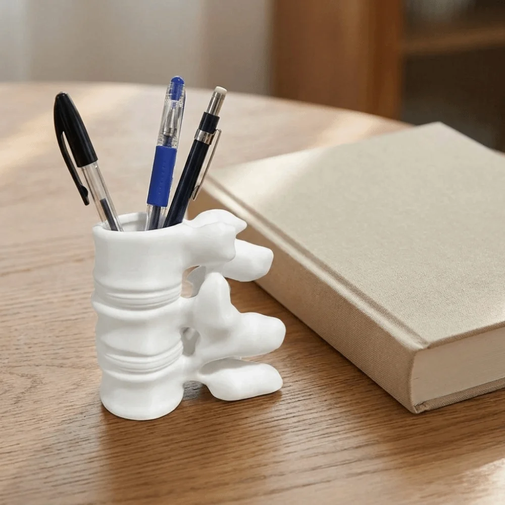 3D Printed Spine Shape Pen Holder Plastic Decorative Simulation Spine Brush Holder Funny Skeleton Stationery Pot Office