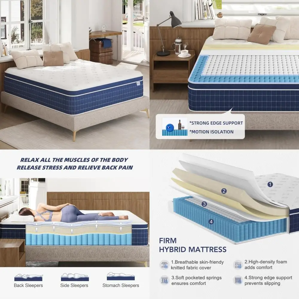 

King Size Mattress: 14 Inch Medium Firm Hybrid with High-Density Gel Memory Foam and Independent Support
