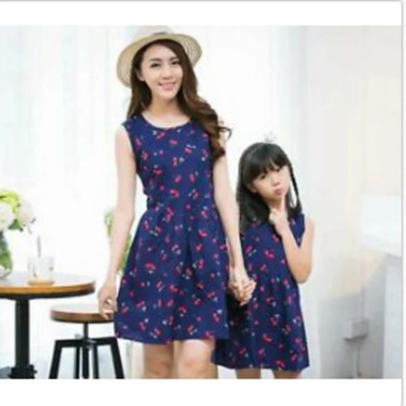 Mother Daughter Dresses Bohemia Long Sleeve  Family Look Matching Clothes Cotton Mom And  Dress  Clothing