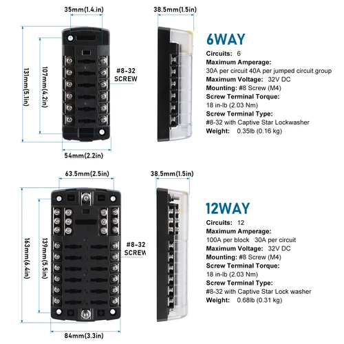 Imagen 2 del producto Caja de fusibles de cuchilla para barco y coche, soporte de bloque, indicador LED de 12V y 32V, tablero de Panel de distribución de energía impermeable para coche y barco, 6/12 vías