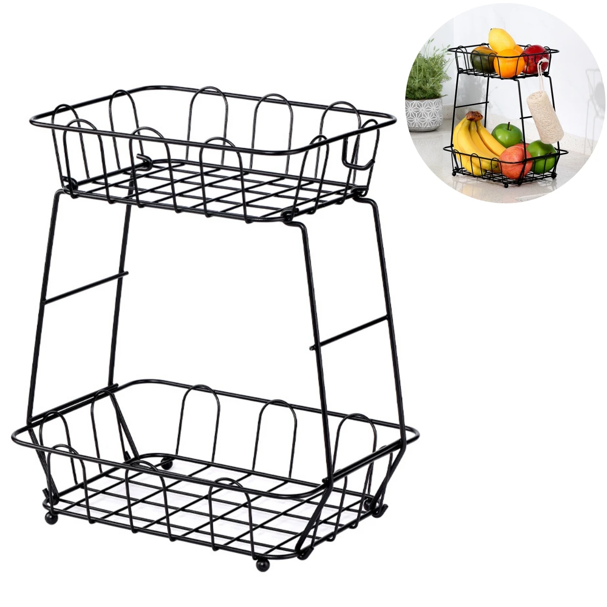 

Для хранения на кухонной столешнице, 2-уровневая миска для фруктов, 34,5x29x21,5 см, компактное решение, легкий доступ, многофункциональный органайзер