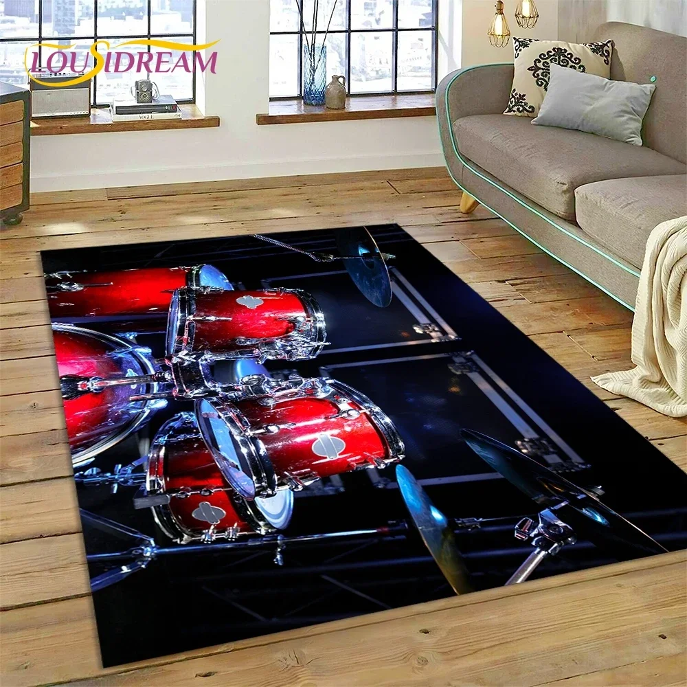 3D Drum Kit Drum Stand Set Music Instruments Carpet Rug for Bedroom Living Room Home Sofa Decoration,Child Large Decor Floor Mat