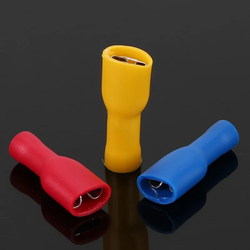 50PCS 6.3mm Spade Crimp Terminals Electrical Wire Connectors Insulated Female For Quick Connection Cables Splice Plugs
