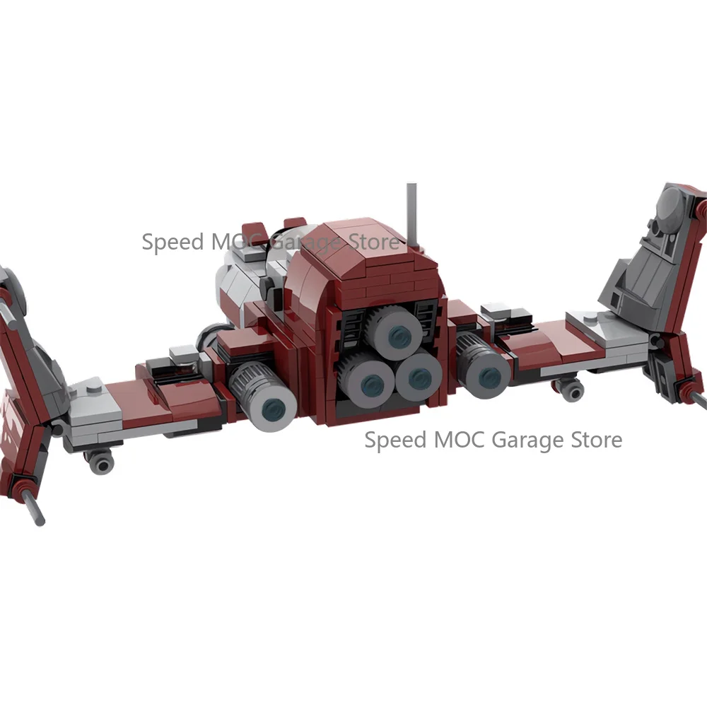 Sci-Fi Red & Gray Interstellar Explorer MOC Set, High-Detail Starship with Open Cockpit & Weapons, Collectible Spacecraft