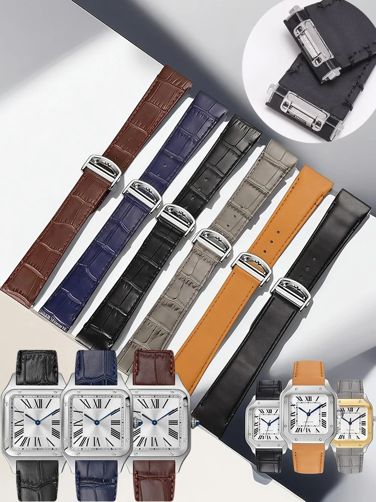 Quick Release Metal Adapter 19 21 Men Watch Strap For Cartier Santos Sandoz Wssa0010 Wssa0018 L M Size Genuine Leather Watchband