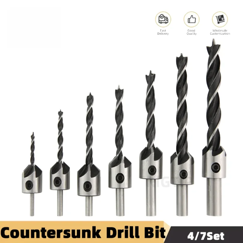 

3mm-10mm HSS Countersunk Drill Bit Set Reamer Woodworking Chamfer Drill Counterbore Pliot Hole Cutter Screw Hole Drill