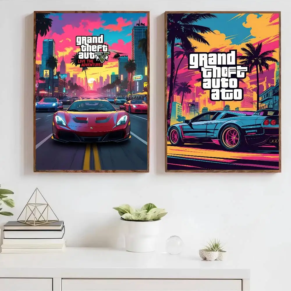 لعبة جراند ثيفت أوتو الكلاسيكية أنيمي ملصق مقاوم للماء ورقة ملصق مقهى بار غرفة جدار ديكور #4