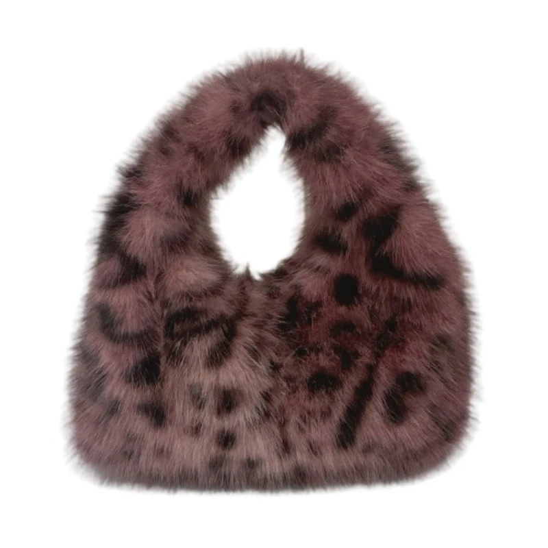 

Зимняя винтажная сумка из искусственного меха с леопардовым принтом, новинка 2025 года, модная мягкая пушистая плюшевая сумка через плечо с меховой ручкой, пригородная сумка