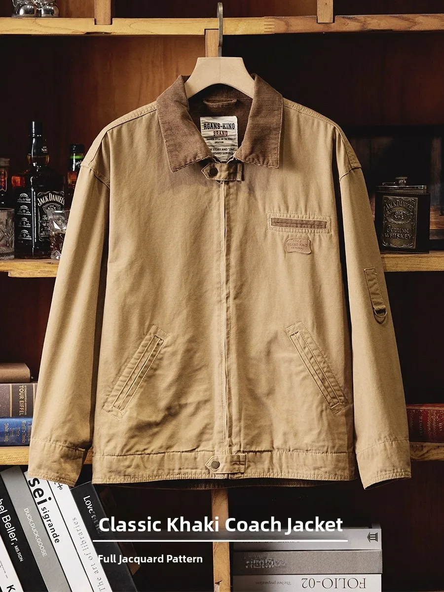 BGYO Deer Rise American Retro Canvas Jaet Męska Odzież Robocza Kołnierz Wykładany Outdoorowa Kurtka Myśliwska Jesienna Młodzieżowa Faion Stan...