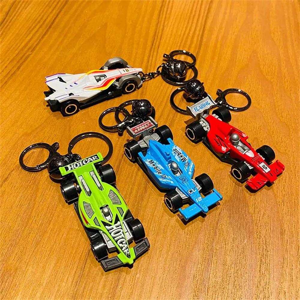 Cartoon Alloy F1 Racing Car Model Keychain Boys and Girls Schoolbag Pendant Key Chain Ring Couple Keyring Small Gift for Kids