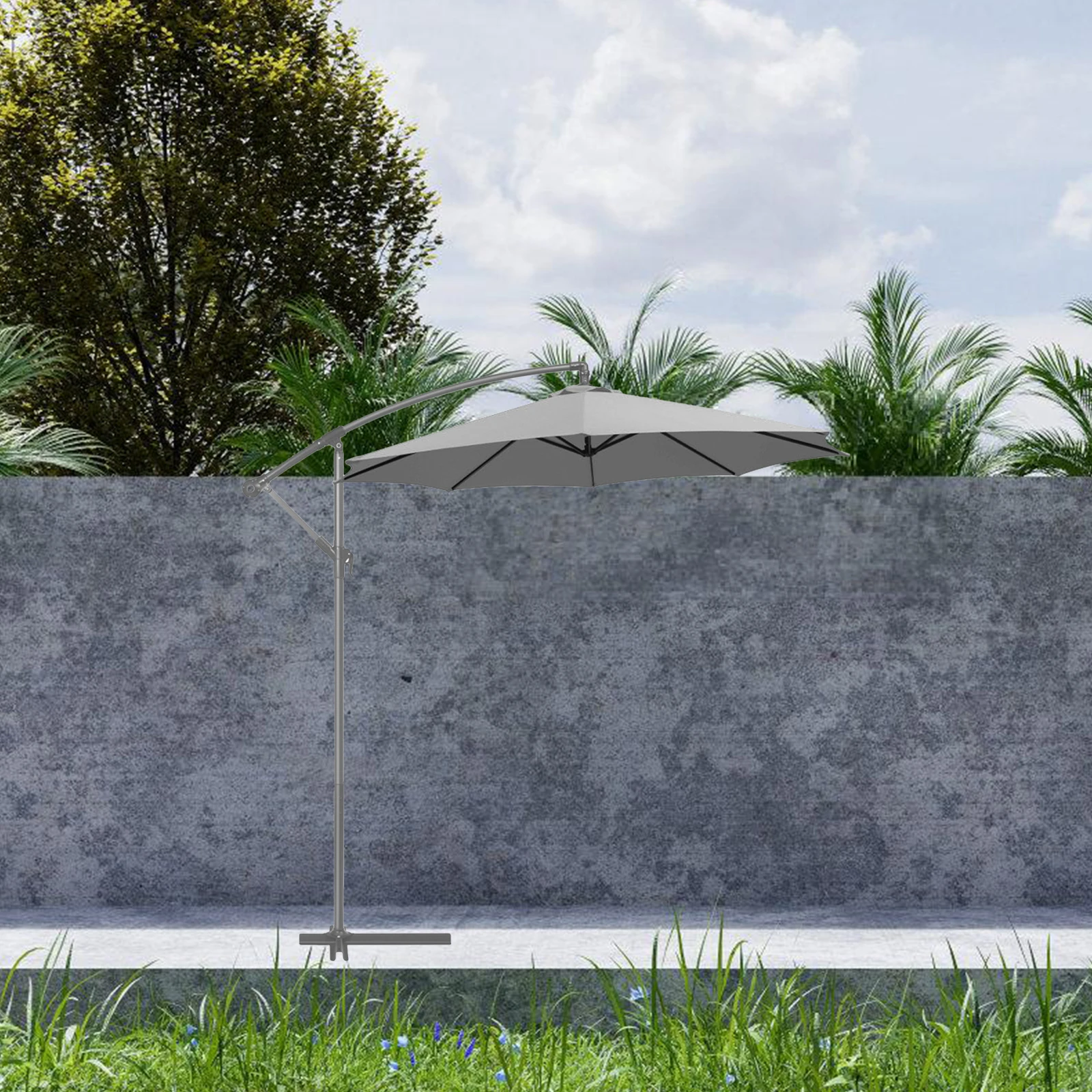 

Outdoor 2.7m 6 Bones UV Canopy Replacement for Patio Umbrella Grey Polyester Garden Cloth Wind Rain Proof Supplies