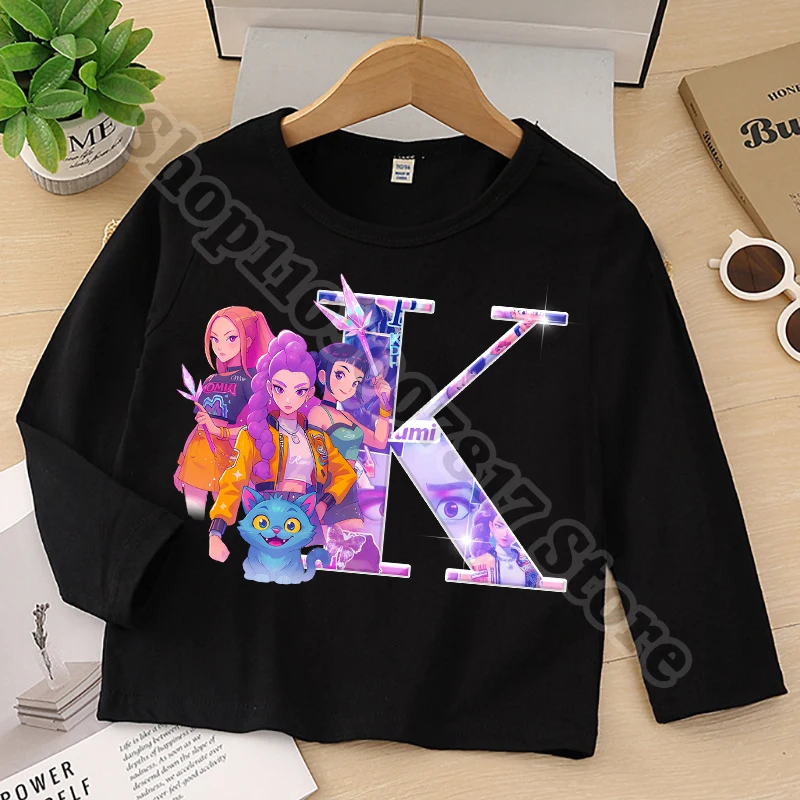 KPop شيطان الصيادين ربيع الخريف تي شيرت للأطفال فتاة طويلة الأكمام تي شيرت الأطفال الكرتون لطيف المحملة أنيمي مطبوعة بلايز الملابس #4