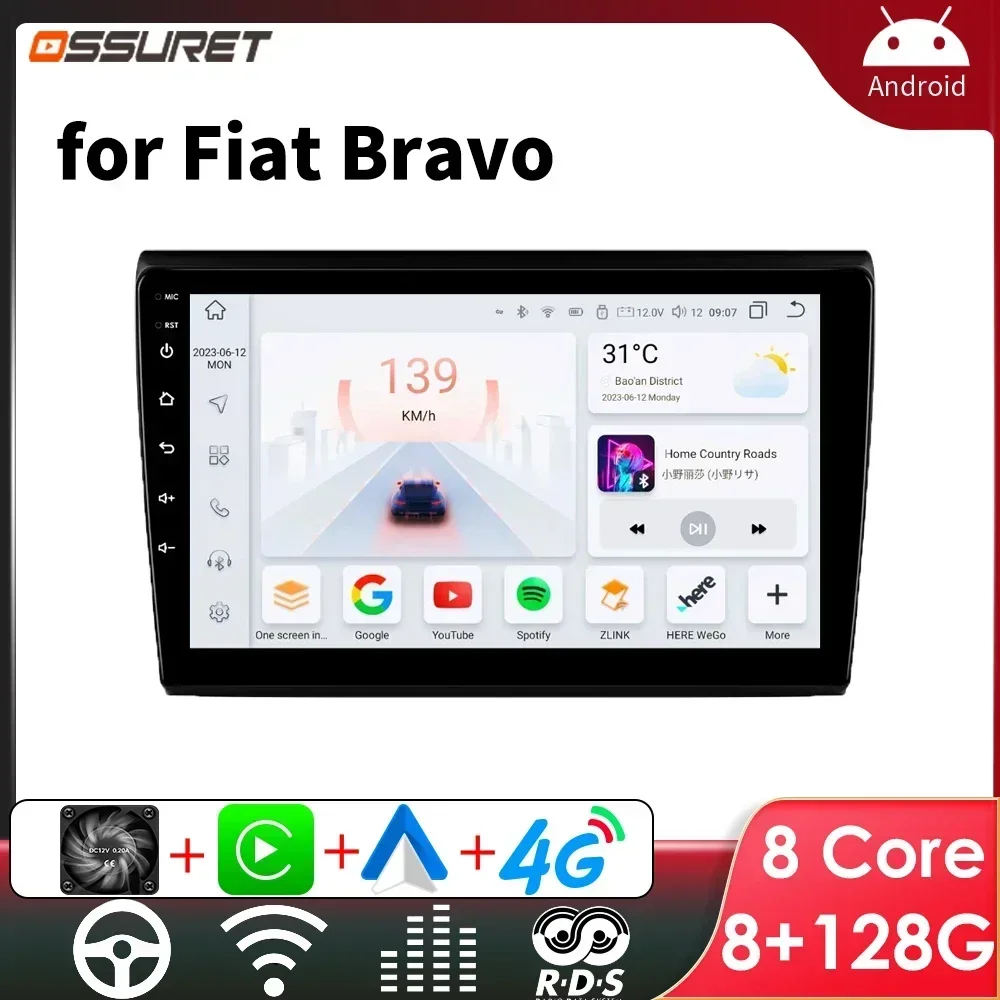 Car Radio Android 13 Carplay Multimedia Video Player 2Din GPS Navigation For Fiat Bravo 2007-2012 Autoradio Audio Stereo 4G 7862