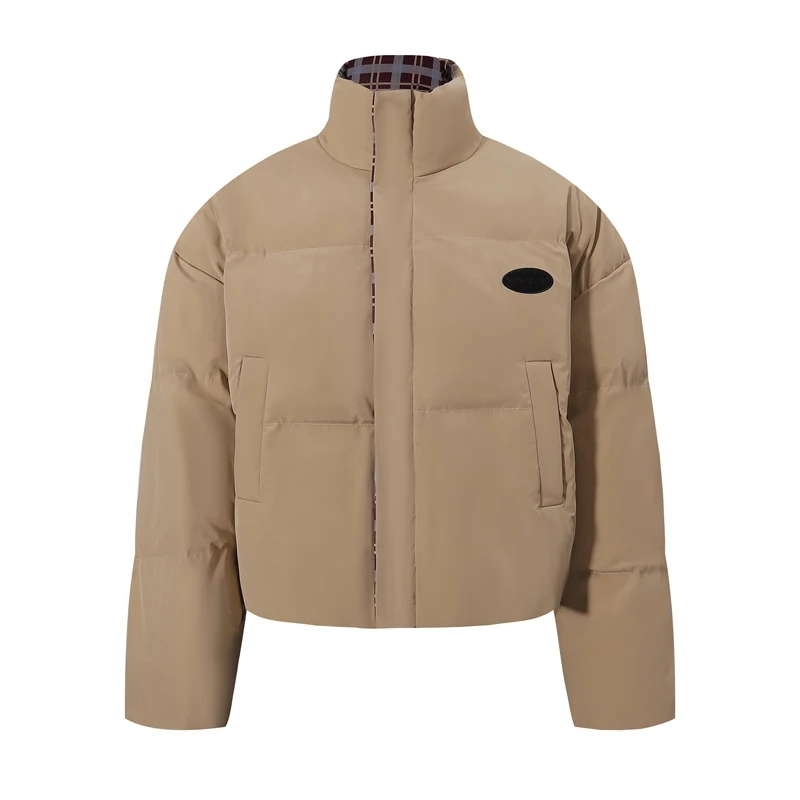 

Double Wear Stand Collar Zipper Jackets Black Khaki Plaid Clothes Men Women Winter Thick Cotton Keep Wram Jackets Coat