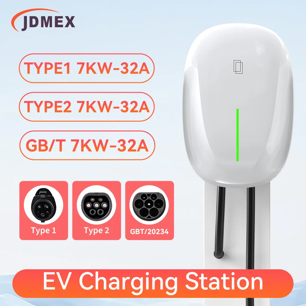 JDMEX 7KW EV Ladestation 32A 1Phase Typ1/GBT Elektrofahrzeug Autoladegerät EVSE Wallbox Wandmontage 7KW 5M Kabel SAE J1772