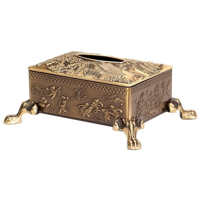 

Chinese stripes, living room tissue box, creative home furnishing, classical brass, Chinese style, household pumping carton